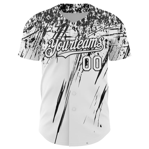 Custom White Black Distressed Scratch Brush Stroke Authentic Baseball Jersey