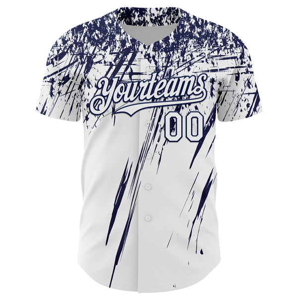 Custom White Navy Distressed Scratch Brush Stroke Authentic Baseball Jersey