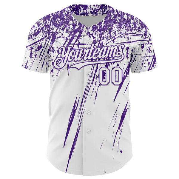 Custom White Purple Distressed Scratch Brush Stroke Authentic Baseball Jersey