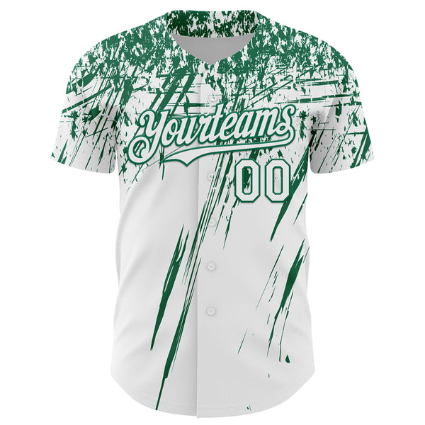 Custom White Kelly Green Distressed Scratch Brush Stroke Authentic Baseball Jersey