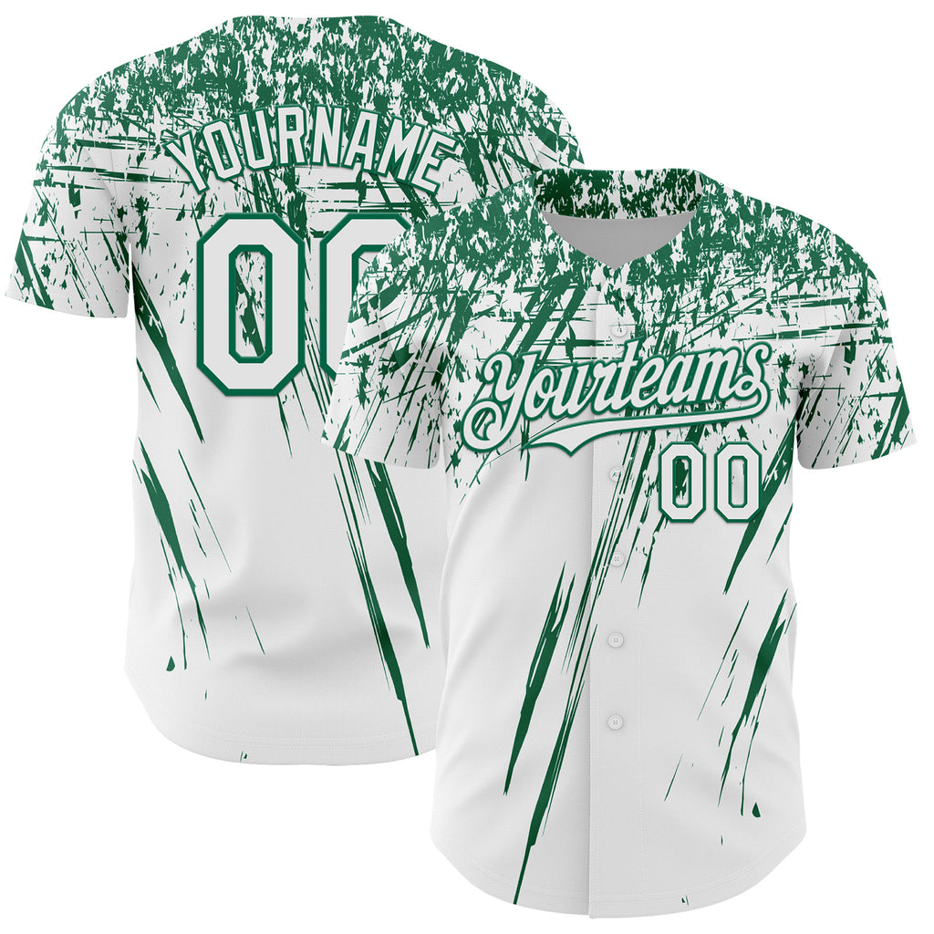 Custom White Kelly Green Distressed Scratch Brush Stroke Authentic Baseball Jersey