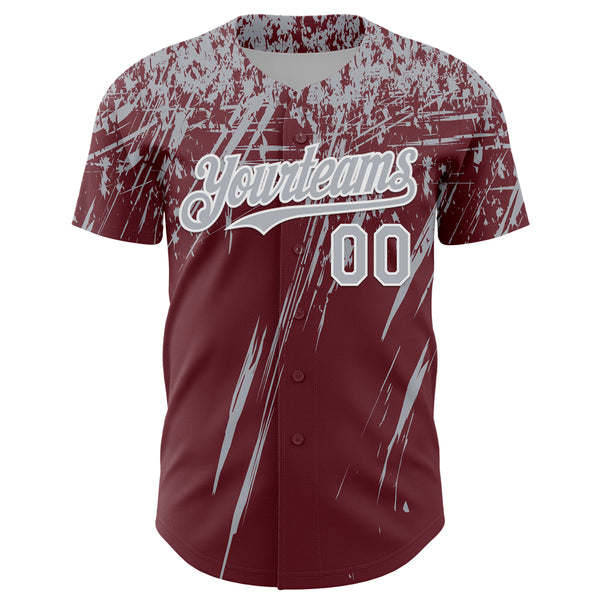 Custom Burgundy Gray-White Distressed Scratch Brush Stroke Authentic Baseball Jersey