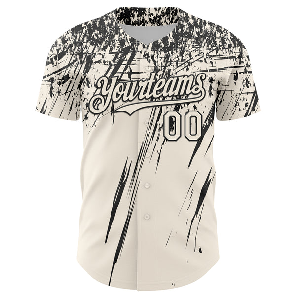 Custom Cream Black Distressed Scratch Brush Stroke Authentic Baseball Jersey