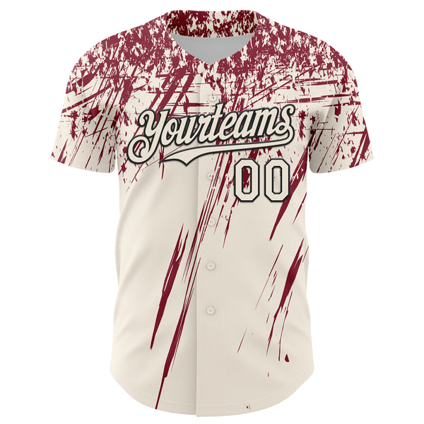 Custom Cream Crimson-Black Distressed Scratch Brush Stroke Authentic Baseball Jersey