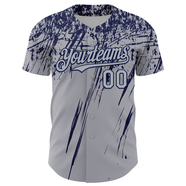 Custom Gray Navy Distressed Scratch Brush Stroke Authentic Baseball Jersey