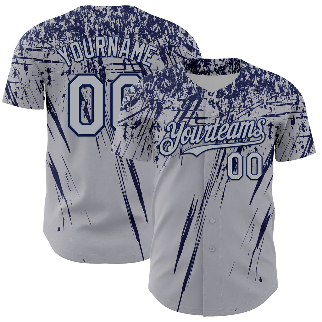 Custom Gray Navy Distressed Scratch Brush Stroke Authentic Baseball Jersey