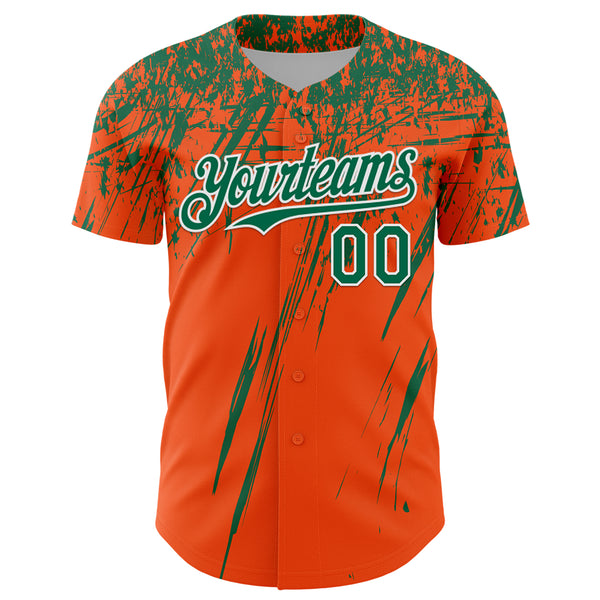 Custom Orange Kelly Green-White Distressed Scratch Brush Stroke Authentic Baseball Jersey