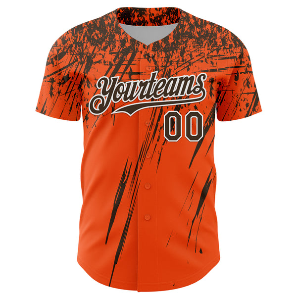 Custom Orange Brown-White Distressed Scratch Brush Stroke Authentic Baseball Jersey