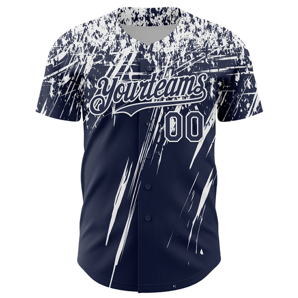 Custom Navy White Distressed Scratch Brush Stroke Authentic Baseball Jersey