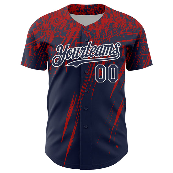 Custom Navy Red-White Distressed Scratch Brush Stroke Authentic Baseball Jersey