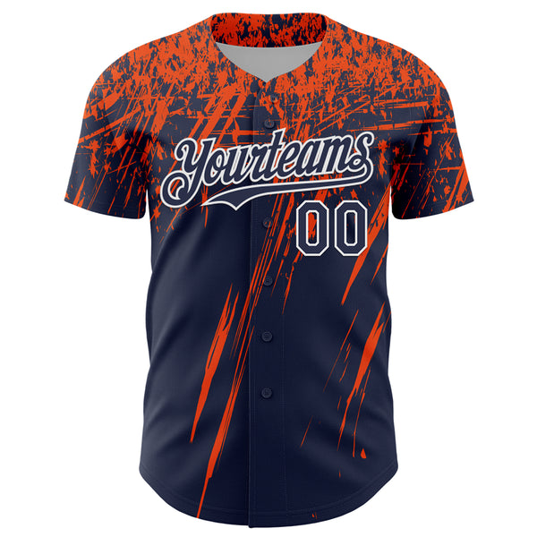 Custom Navy Orange-White Distressed Scratch Brush Stroke Authentic Baseball Jersey