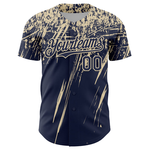 Custom Navy Cream Distressed Scratch Brush Stroke Authentic Baseball Jersey
