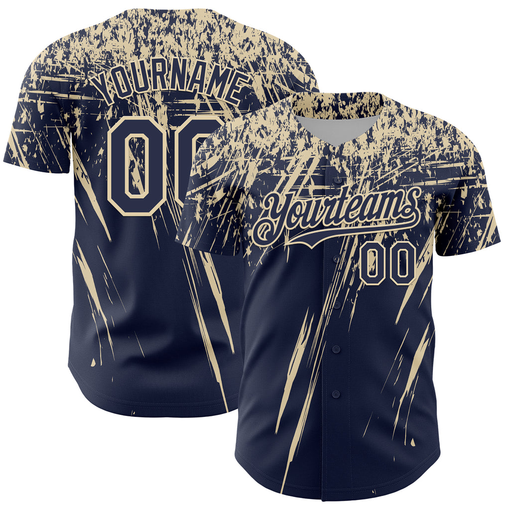Custom Navy Cream Distressed Scratch Brush Stroke Authentic Baseball Jersey