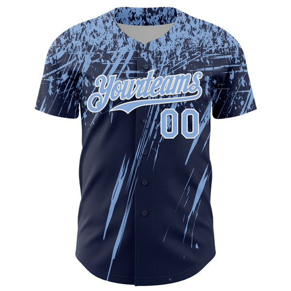 Custom Navy Light Blue-White Distressed Scratch Brush Stroke Authentic Baseball Jersey