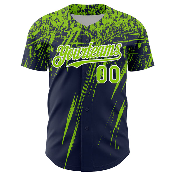 Custom Navy Neon Green-White Distressed Scratch Brush Stroke Authentic Baseball Jersey