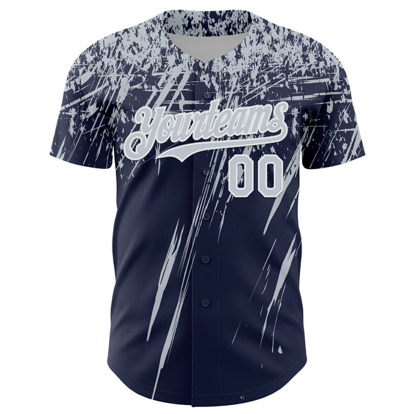 Custom Navy Silver-White Distressed Scratch Brush Stroke Authentic Baseball Jersey