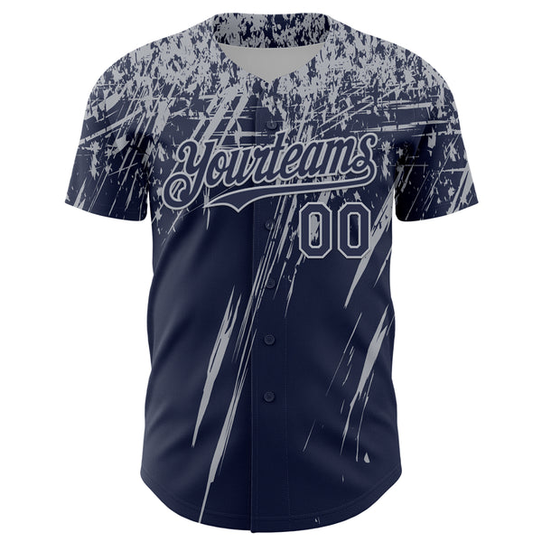 Custom Navy Gray Distressed Scratch Brush Stroke Authentic Baseball Jersey