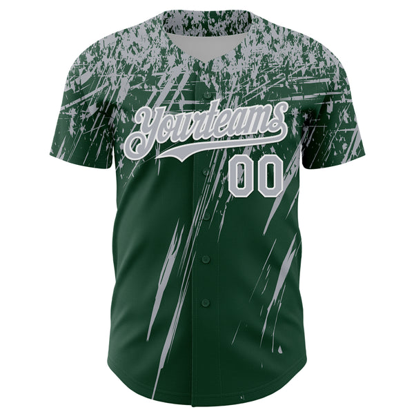 Custom Green Gray-White Distressed Scratch Brush Stroke Authentic Baseball Jersey