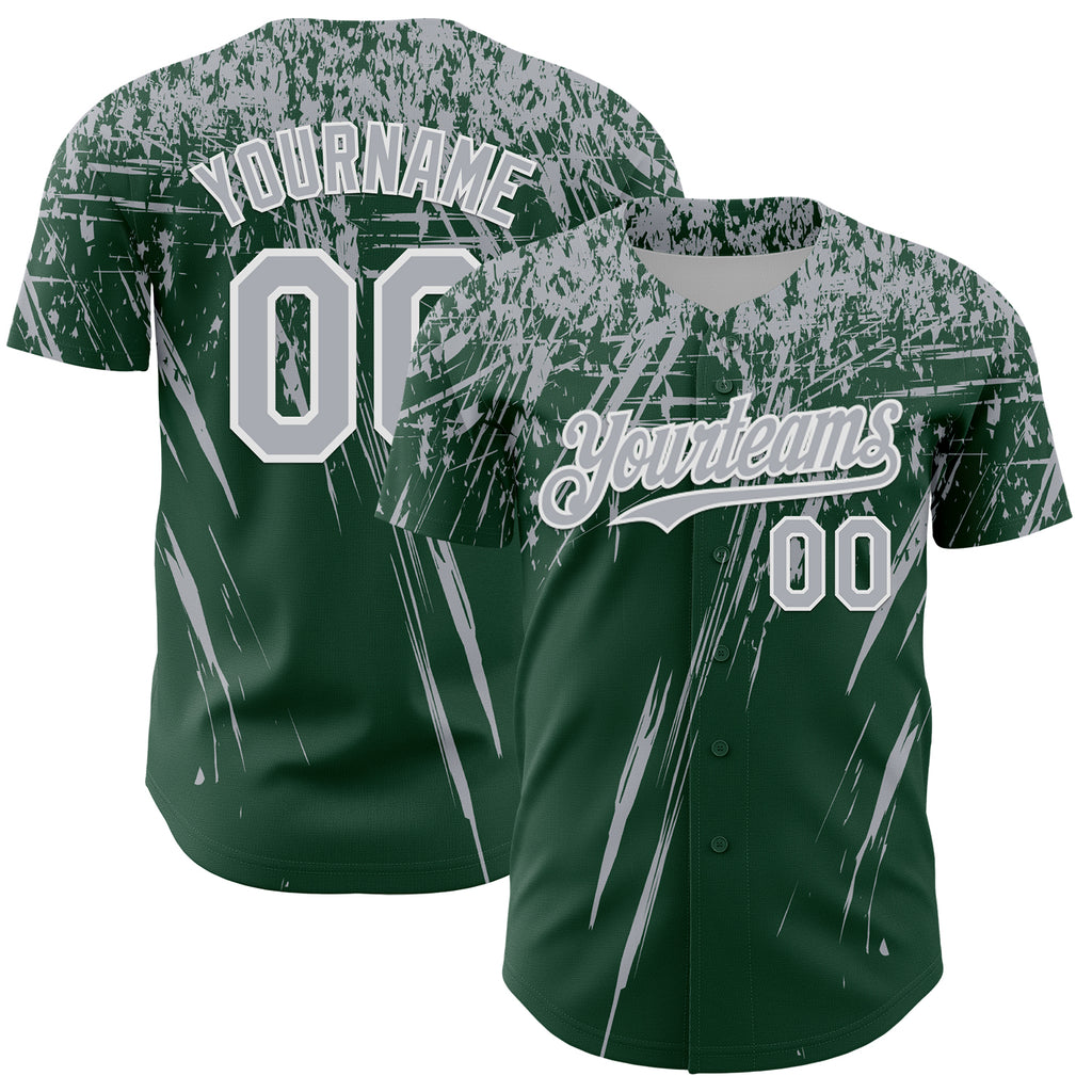 Custom Green Gray-White Distressed Scratch Brush Stroke Authentic Baseball Jersey