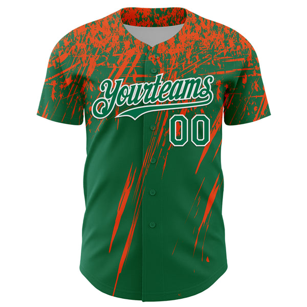 Custom Kelly Green Orange-White Distressed Scratch Brush Stroke Authentic Baseball Jersey