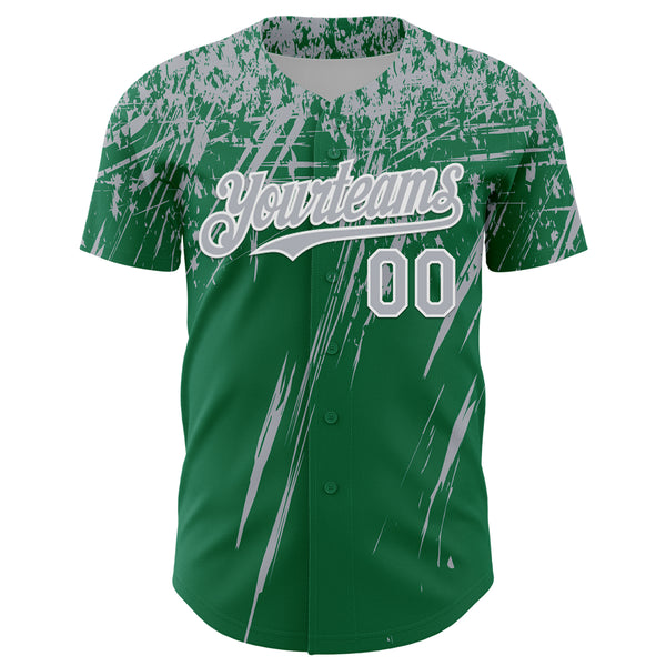 Custom Kelly Green Gray-White Distressed Scratch Brush Stroke Authentic Baseball Jersey