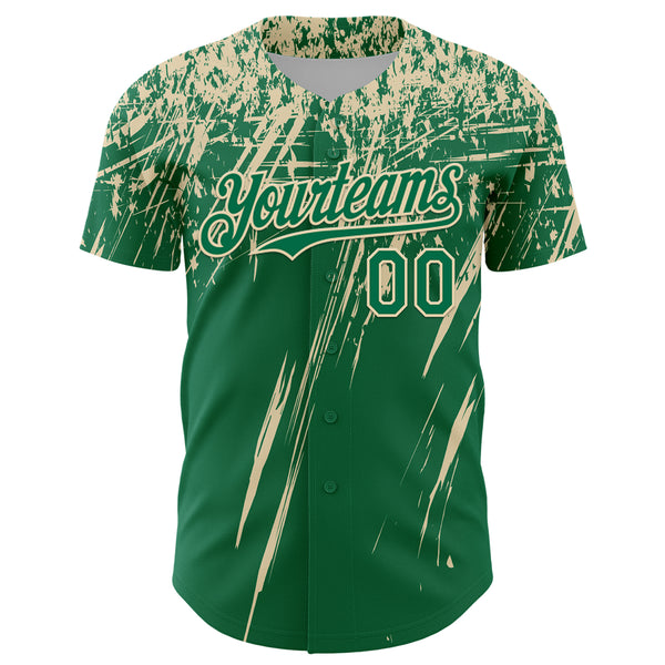 Custom Kelly Green Cream Distressed Scratch Brush Stroke Authentic Baseball Jersey