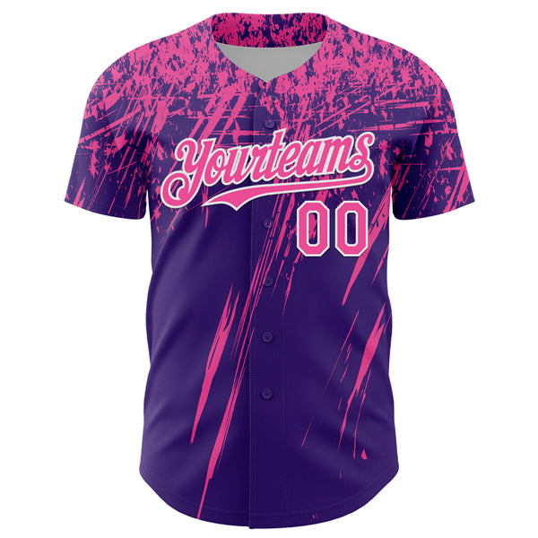Custom Purple Pink-White Distressed Scratch Brush Stroke Authentic Baseball Jersey