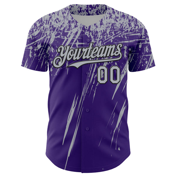 Custom Purple Gray-Black Distressed Scratch Brush Stroke Authentic Baseball Jersey