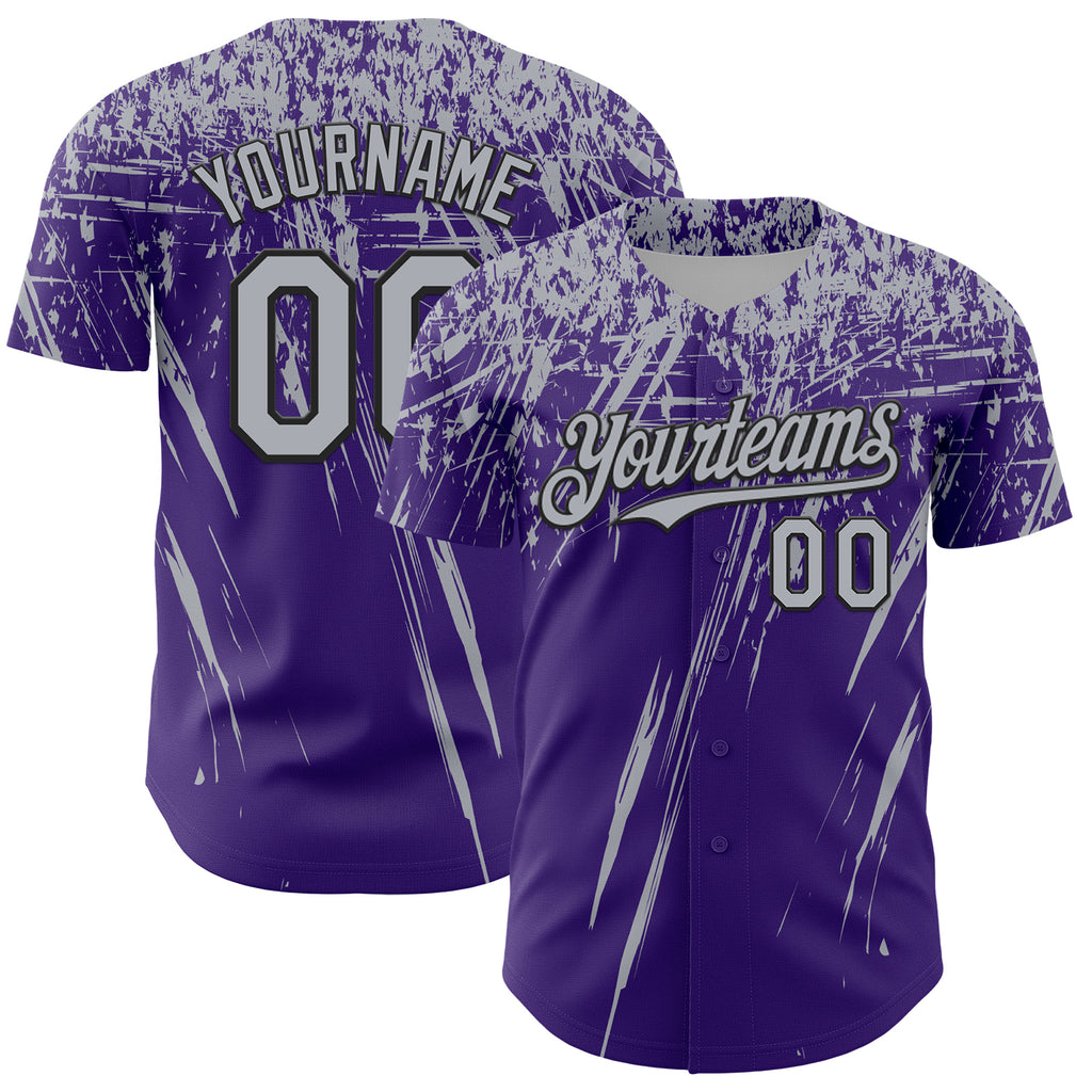 Custom Purple Gray-Black Distressed Scratch Brush Stroke Authentic Baseball Jersey