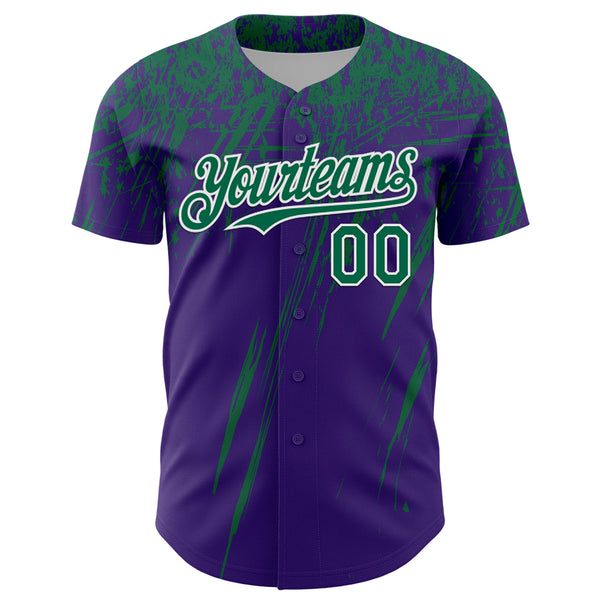 Custom Purple Kelly Green-White Distressed Scratch Brush Stroke Authentic Baseball Jersey