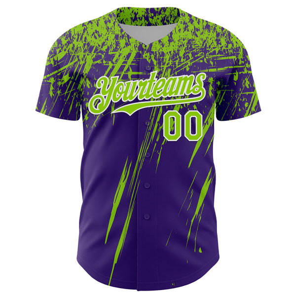 Custom Purple Neon Green-White Distressed Scratch Brush Stroke Authentic Baseball Jersey