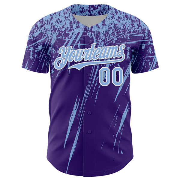 Custom Purple Light Blue-White Distressed Scratch Brush Stroke Authentic Baseball Jersey