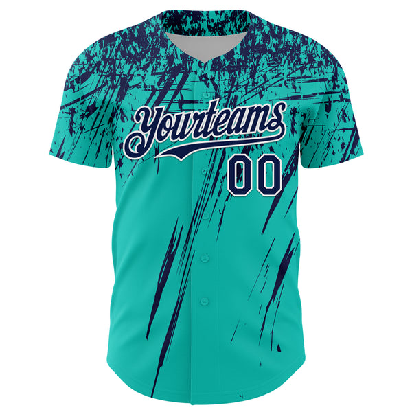 Custom Aqua Navy-White Distressed Scratch Brush Stroke Authentic Baseball Jersey