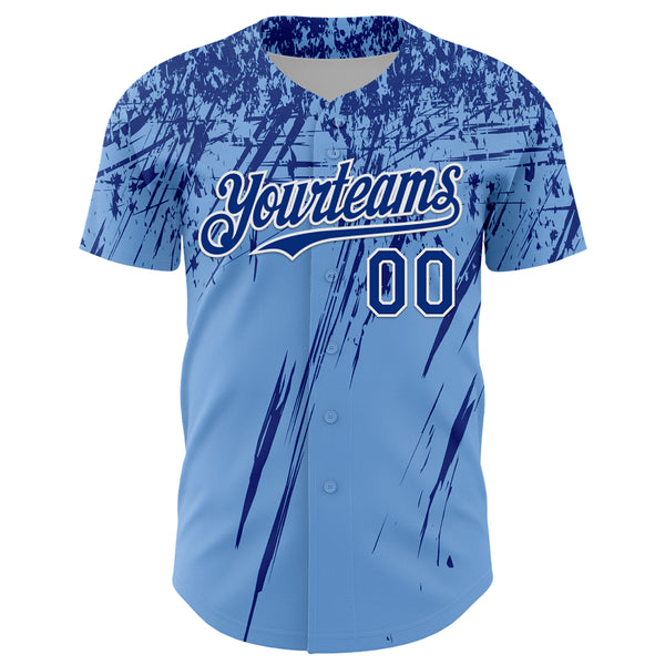 Custom Light Blue Royal-White Distressed Scratch Brush Stroke Authentic Baseball Jersey