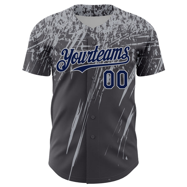 Custom Steel Gray Navy-Gray Distressed Scratch Brush Stroke Authentic Baseball Jersey