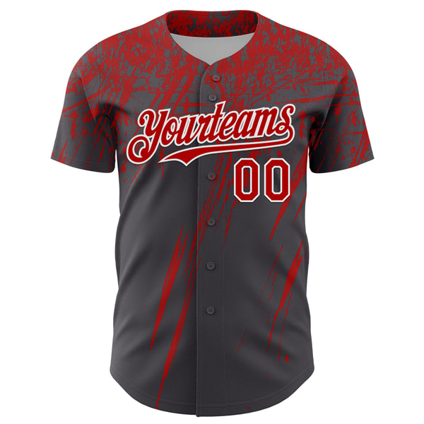 Custom Steel Gray Red-White Distressed Scratch Brush Stroke Authentic Baseball Jersey