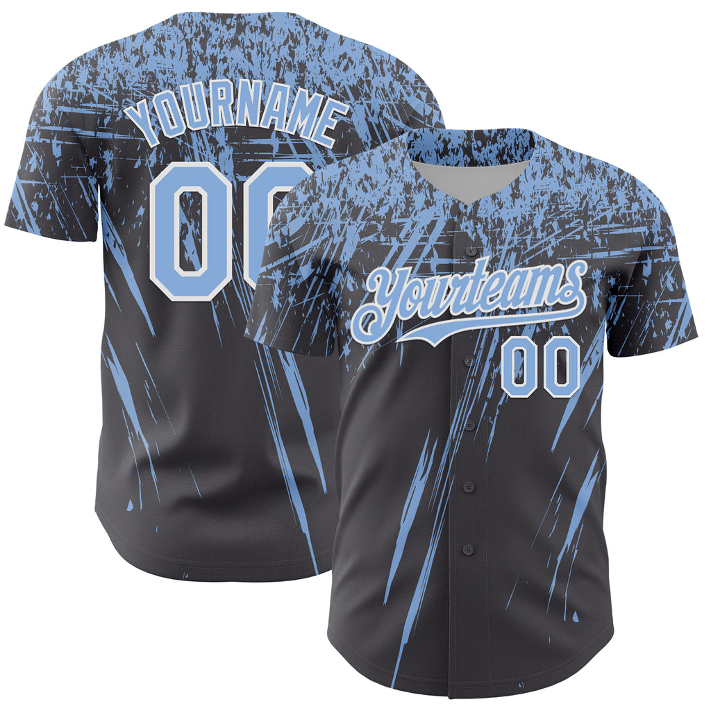 Custom Steel Gray Light Blue-White Distressed Scratch Brush Stroke Authentic Baseball Jersey