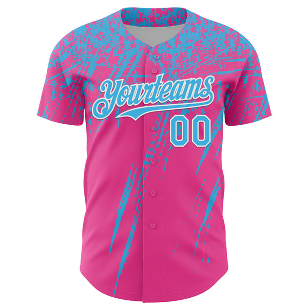 Custom Pink Sky Blue-White Distressed Scratch Brush Stroke Authentic Baseball Jersey
