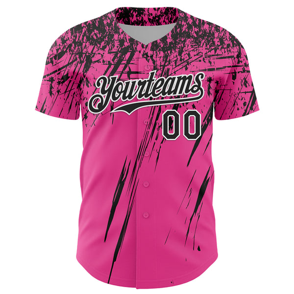 Custom Pink Black-White Distressed Scratch Brush Stroke Authentic Baseball Jersey
