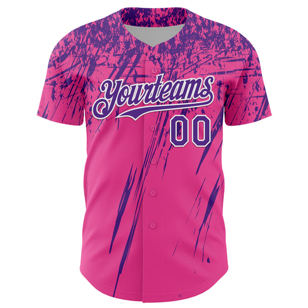 Custom Pink Purple-White Distressed Scratch Brush Stroke Authentic Baseball Jersey