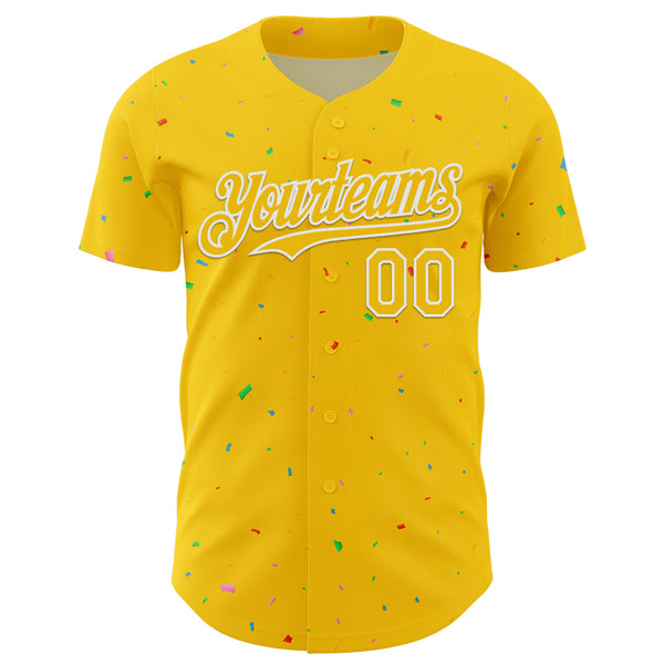 Custom Yellow White 3D Pattern Design Confetti Colorful Speckle Authentic Baseball Jersey