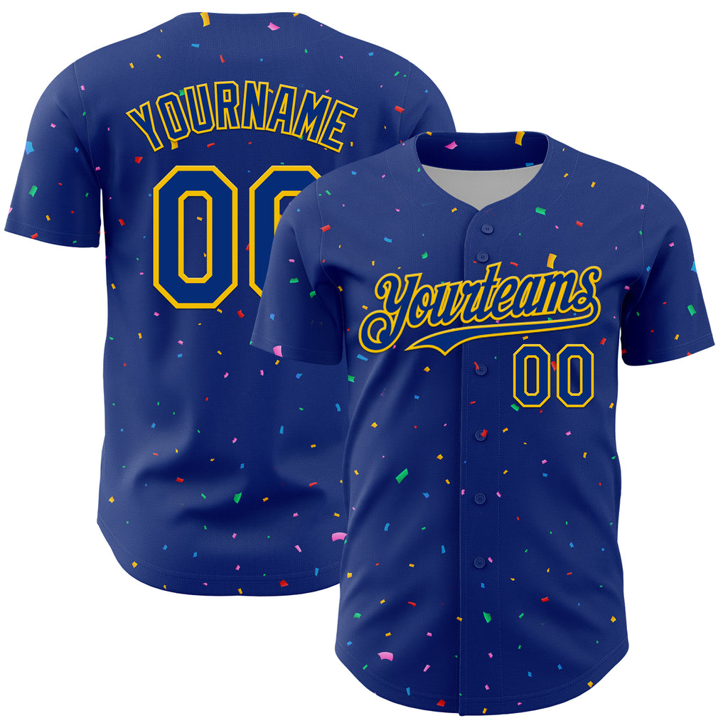 Custom Royal Yellow 3D Pattern Design Confetti Colorful Speckle Authentic Baseball Jersey