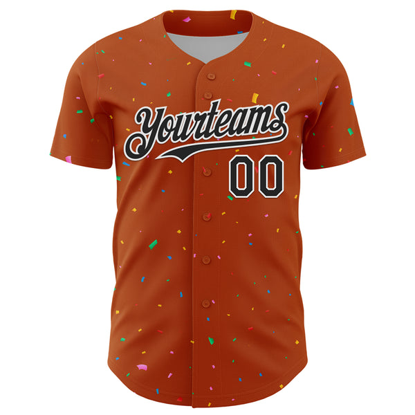 Custom Texas Orange Black-White 3D Pattern Design Confetti Colorful Speckle Authentic Baseball Jersey
