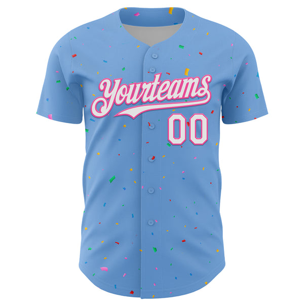 Custom Light Blue White-Pink 3D Pattern Design Confetti Colorful Speckle Authentic Baseball Jersey