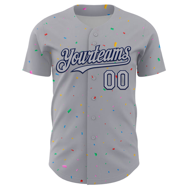 Custom Gray Navy 3D Pattern Design Confetti Colorful Speckle Authentic Baseball Jersey