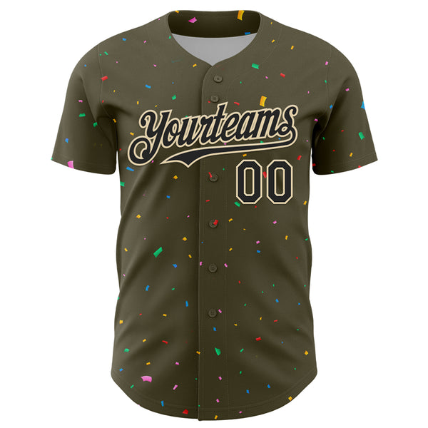 Custom Olive Black-Cream 3D Pattern Design Confetti Colorful Speckle Authentic Baseball Jersey