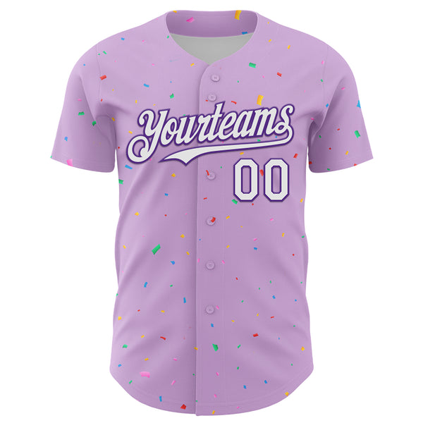 Custom Light Purple White-Purple 3D Pattern Design Confetti Colorful Speckle Authentic Baseball Jersey