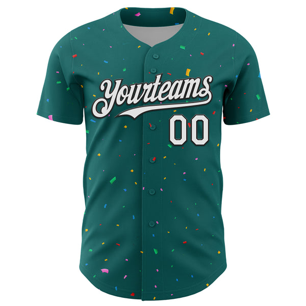 Custom Teal White-Black 3D Pattern Design Confetti Colorful Speckle Authentic Baseball Jersey
