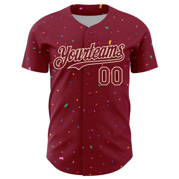 Custom Crimson Cream 3D Pattern Design Confetti Colorful Speckle Authentic Baseball Jersey