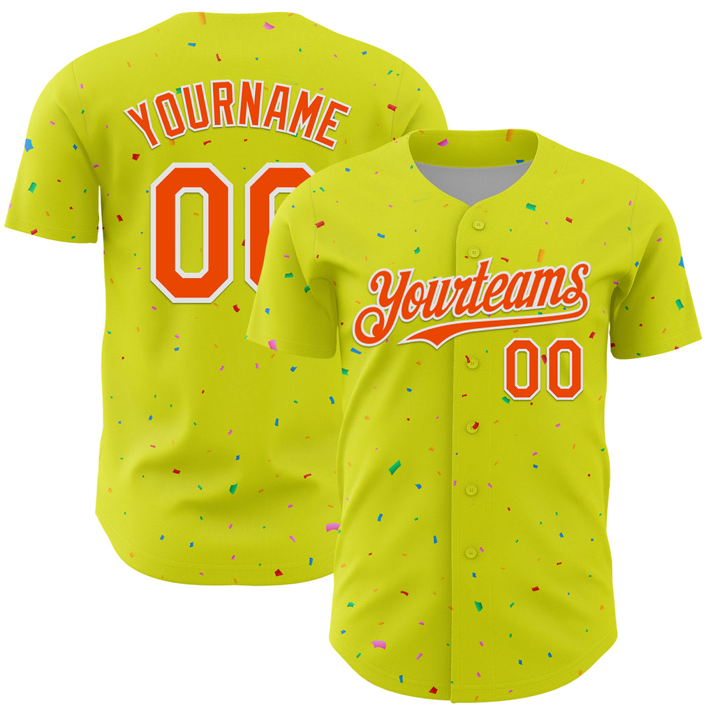 Custom Neon Yellow White-Black 3D Pattern Design Confetti Colorful Speckle Authentic Baseball Jersey